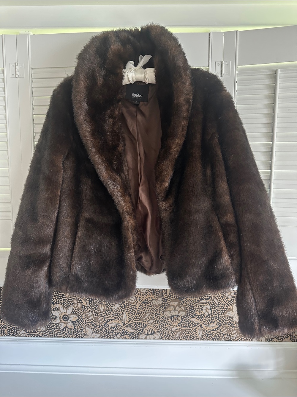 Mossimo Brown Faux Fur Jacket with Shawl Collar